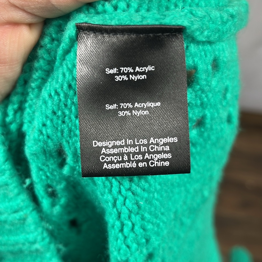 For Love And Lemons Emerald Green Scoop Neck Pointelle Puff Sleeve Sweater - Picture 8 of 9